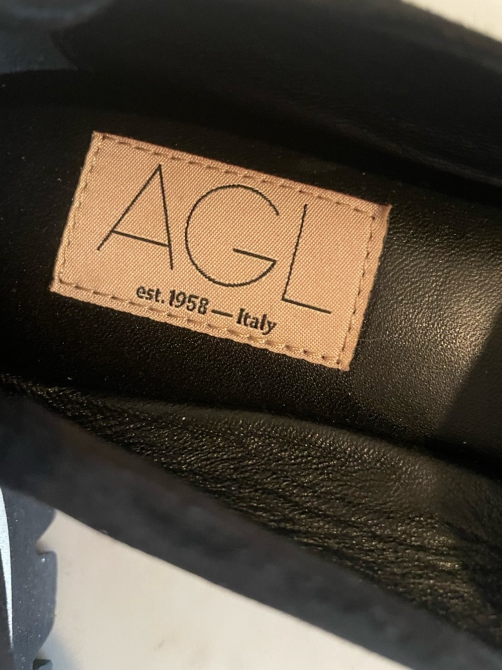 AGL Black Suede Pointed Loafer with White Trim - Picture 5 of 10